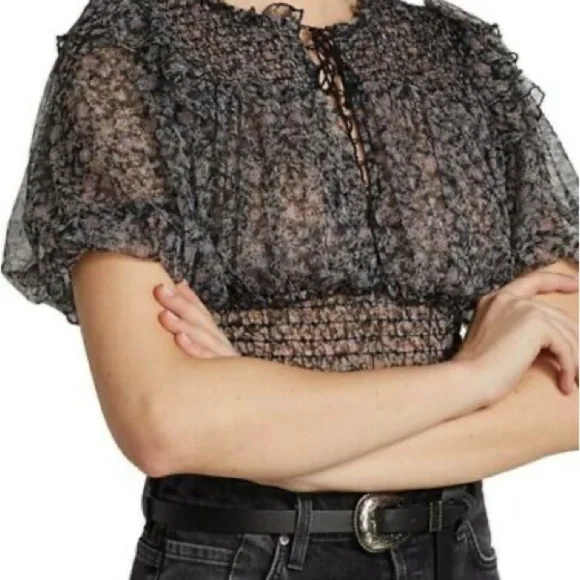 free People Beatrice Ruffle Blouse Top ,L - Picture 2 of 6